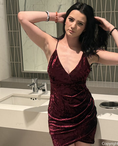 Mercedes Stripping From Red Velvet Dress In Bathroom Shoot