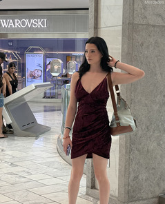 Mercedes Stripping From Red Velvet Dress In Bathroom Shoot