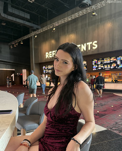 Mercedes Stripping From Red Velvet Dress In Bathroom Shoot