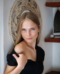 Luise Undresses In Black Shirt And Poses Nude With Guitar At Home