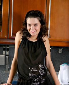 Debra Sensual Strip In Black Nightie In The Kitchen