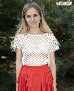 Roze Stripping Outdoors In Red Skirt And Mesh White Top