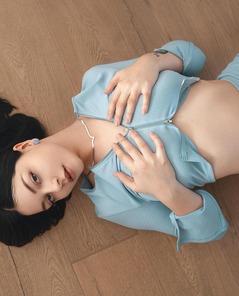 Empathy In Blue Cozy Outfit Teasing Slowly At Home