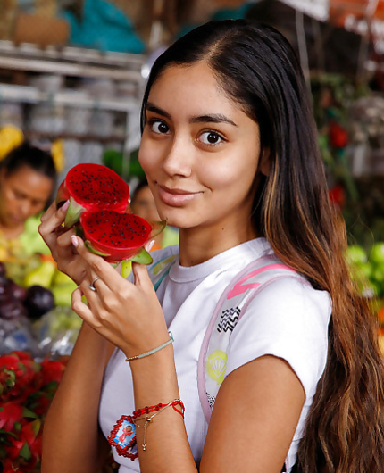 Paulette Donceles Teasing With Exotic Fruits At Market And Home