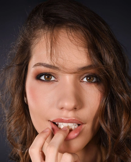 Soft Studio Closeup Portrait With Hareniks In Burgundy Lingerie Mood