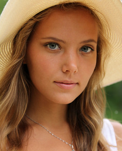 Katya Clover In White Bikini And Sun Hat Posing Outdoors