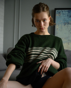 Margo Vishnevska Cozy In Green Sweater And Boots Indoors
