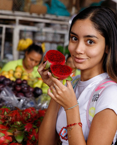 Paulette Donceles Teasing With Exotic Fruits At Market And Home