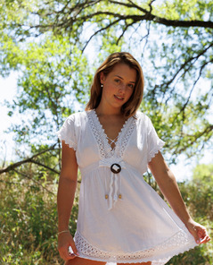 Playful Afternoon With Lila Love In A White Summer Dress Outdoors