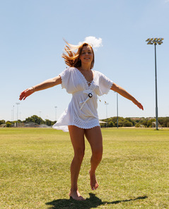 Playful Afternoon With Lila Love In A White Summer Dress Outdoors