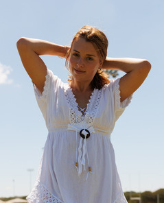 Playful Afternoon With Lila Love In A White Summer Dress Outdoors